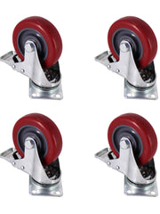 Load image into Gallery viewer, 4" Caster Wheels, Swivel Plate Stem Brake, Red Polyurethane, Set of 4