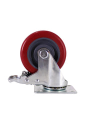 Load image into Gallery viewer, 4" Caster Wheels, Swivel Plate Stem Brake, Red Polyurethane, Set of 4