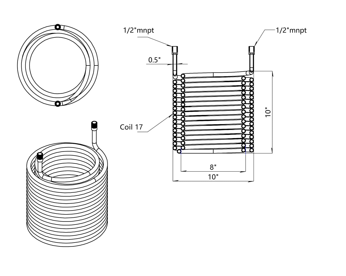 1/2" Male NPT Condensing Coil Stainless Steel 304