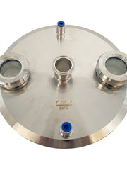 Load image into Gallery viewer, Extraction Flat Lid w/ 12" x 1.5" Tri Clamp, 2 x 1/4" NPT female, 2 x 2" Sight Glass