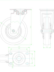 Load image into Gallery viewer, Caster 5" x 1-1/4" Plate Swivel with Brake Polypropylene Hub Wheel