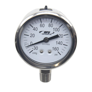 HFS -30 HG-160 PSI, 2.5" Diameter Vacuum Air Pressure Gauge (316 Stainless Steel) Bottom Mount