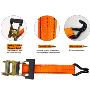 4PC 1-1/2"x15 ft Heavy Duty Ratchet Cargo Tie Down Straps 3000lbs J-Hooks