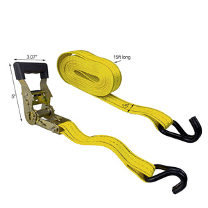 4Pcs 1.5" x 15 Ft. Heavy Duty Ratchet Cargo Tie Down Straps 3000 Lbs J-Hooks