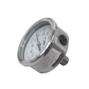 HFS -30 HG-160 PSI, 2.5" Diameter Vacuum Air Pressure Gauge (316 Stainless Steel) Back Mount