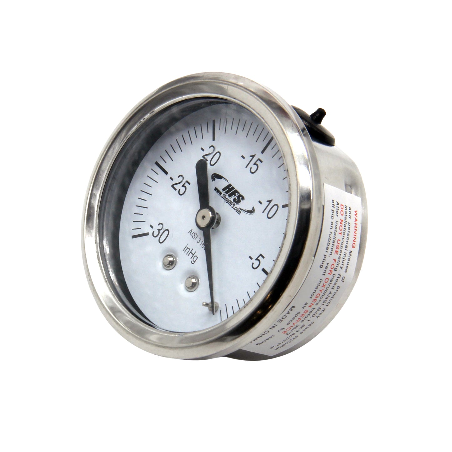 HFS 2.5" Dry Utility Vacuum Gauge 1/4" NPT Center Mount; -30HG/0PSI Back Mount