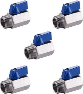 Mini Ball Valve - Pack of 5, 1/4" NPT Female x Male Thread Shut-Off Valve, Stainless Steel 304