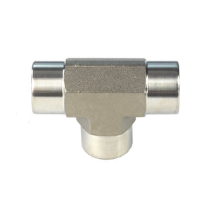 1/2" NPT Female, 3-Way Female NPT Tee Fitting - 304 Stainless Steel