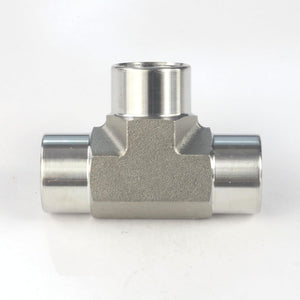 1/2" NPT Female, 3-Way Female NPT Tee Fitting - 304 Stainless Steel