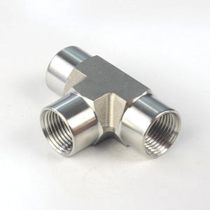 1/2" NPT Female, 3-Way Female NPT Tee Fitting - 304 Stainless Steel