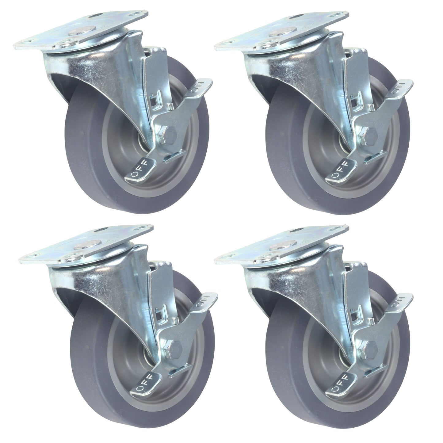 Caster 5" x 1-1/4" Plate Swivel with Brake Polypropylene Hub Wheel