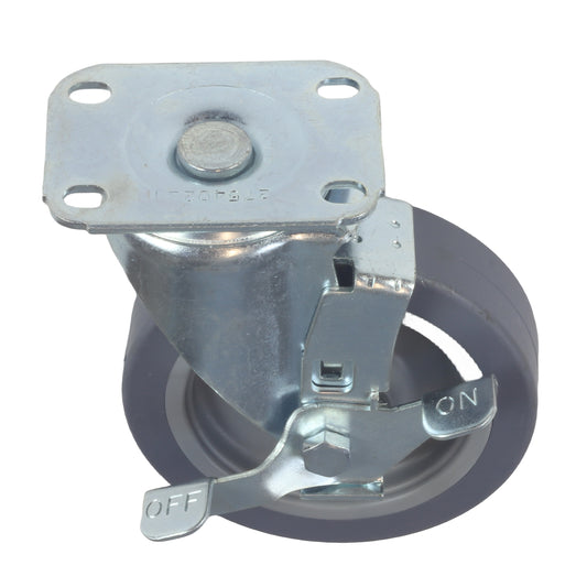 Caster 5" x 1-1/4" Plate Swivel with Brake Polypropylene Hub Wheel