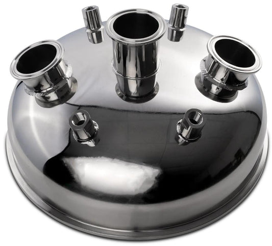 12" Hemispherical Tri Clamp Lid with 3 x 2" Port, and 4 x 1/4 Female Npt Port Stainless Steel 304
