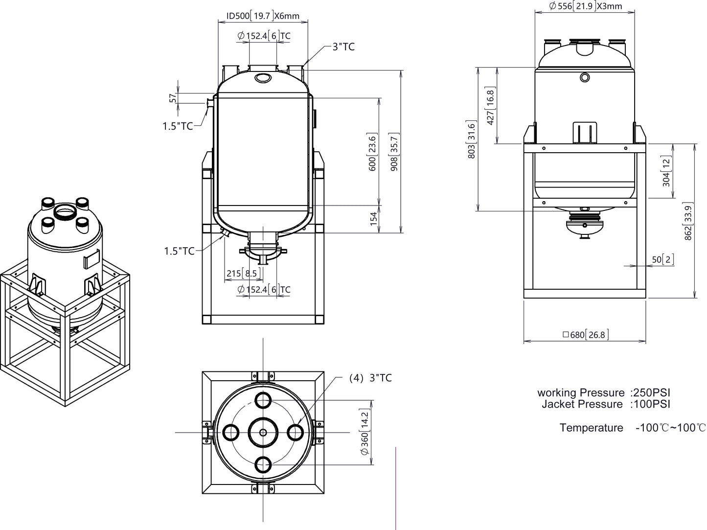 HFS 185 L, (200 lbs. Refrigerant), ASME Certified Jacketed Reactor