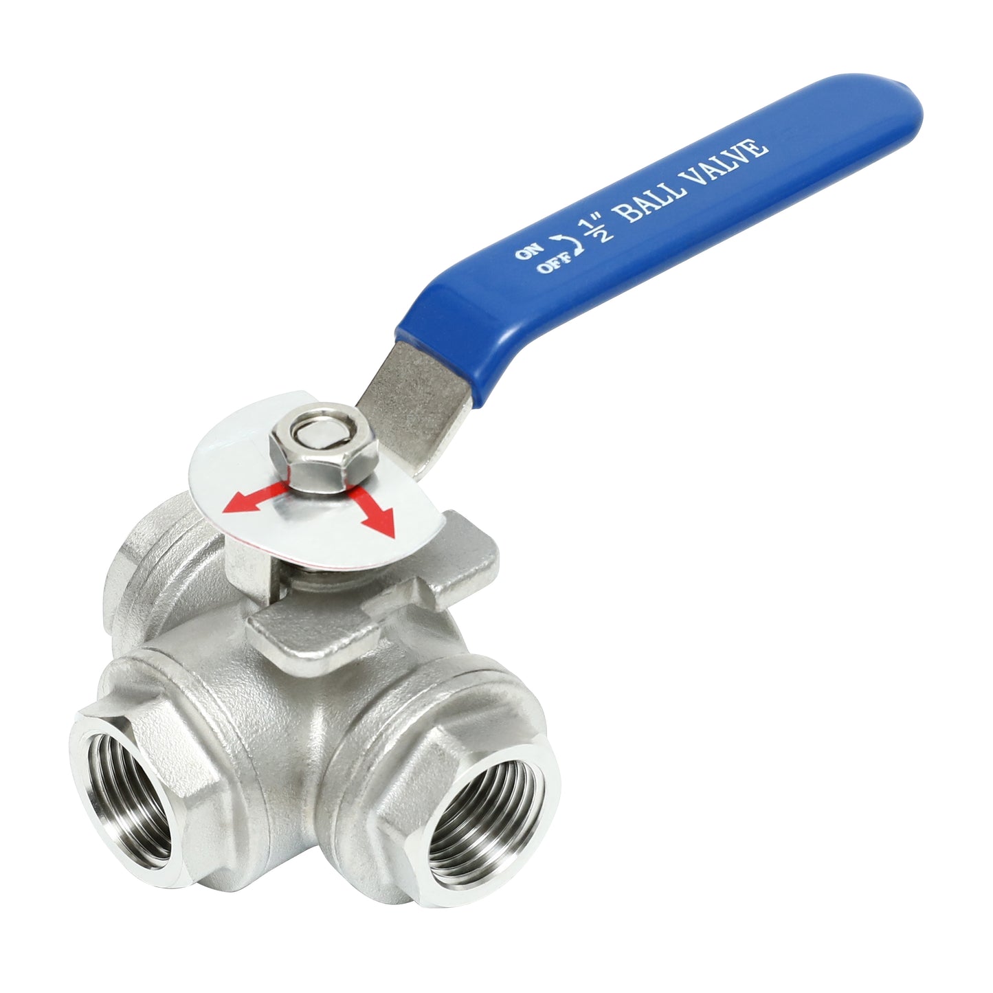 3-Way Ball Valve, L Mounting Pad, Stainless Steel 304 Female Type with Vinyl Locking Handle