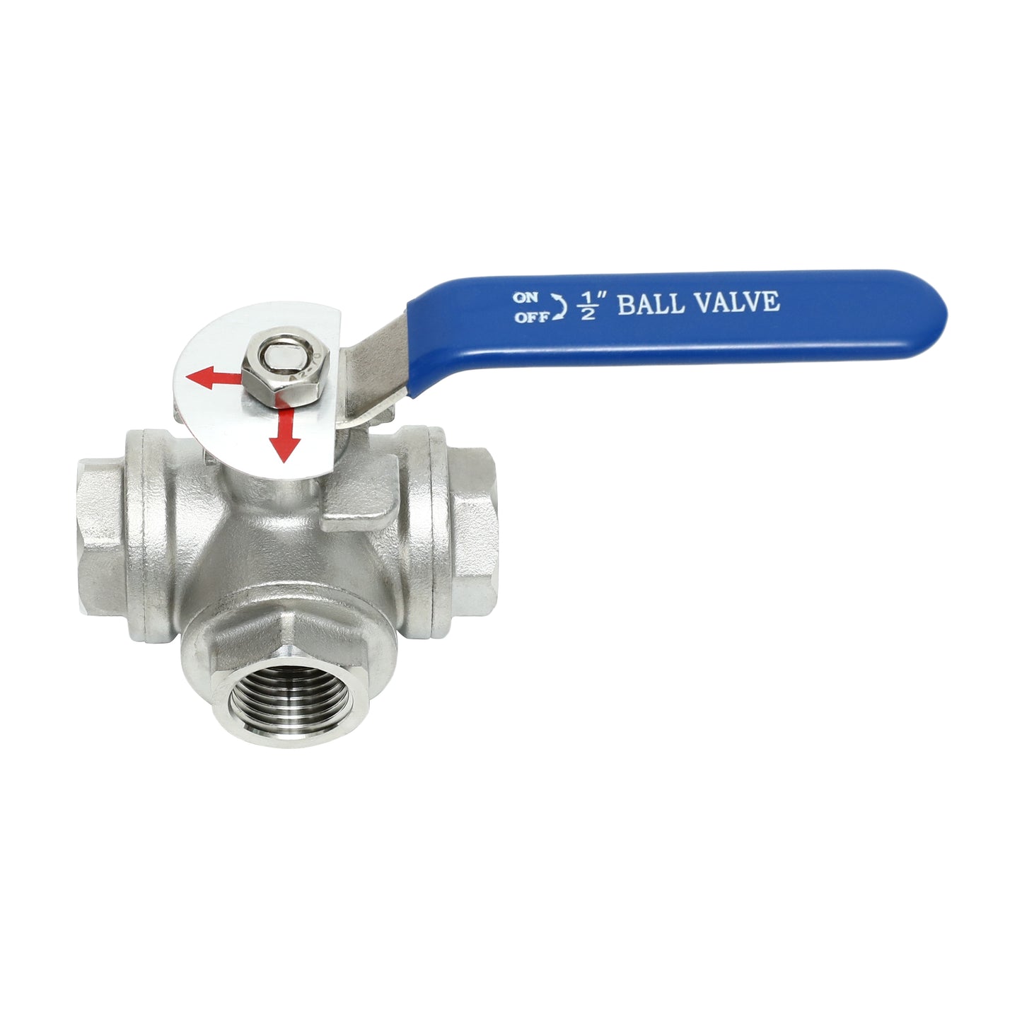 3-Way Ball Valve, L Mounting Pad, Stainless Steel 304 Female Type with Vinyl Locking Handle