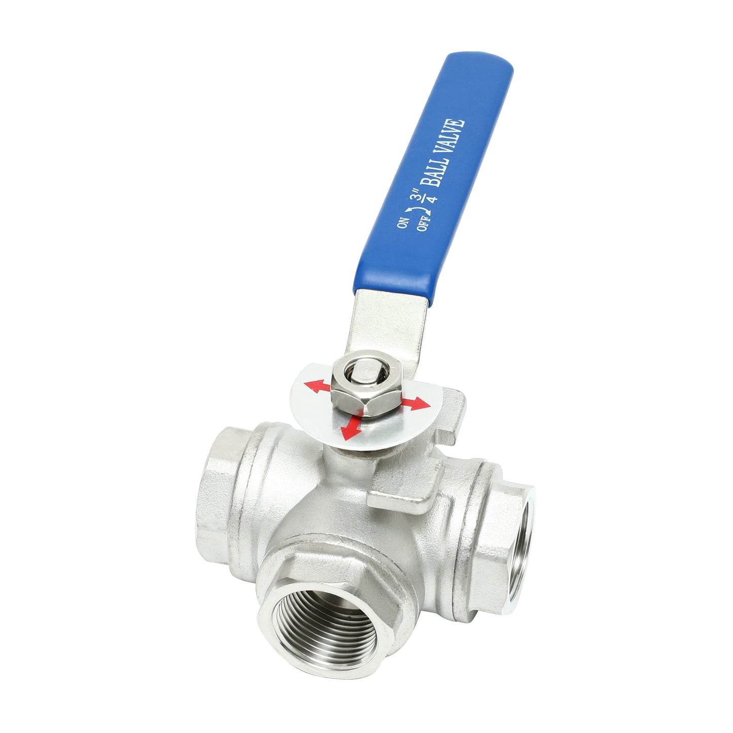 3-Way Ball Valve, T Mounting Pad, Stainless Steel 304 Female Type with Vinyl Locking Handle