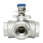 Load image into Gallery viewer, 3-Way Ball Valve, T Mounting Pad, Stainless Steel 304 Female Type with Vinyl Locking Handle
