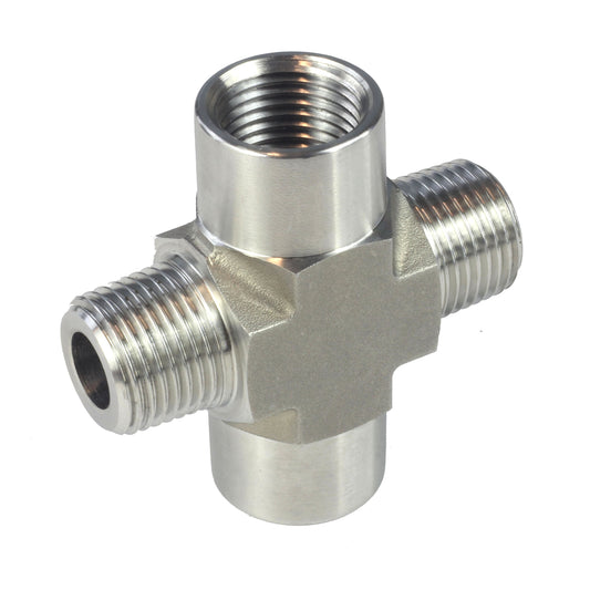 NPT Thread Pipe Fitting 4 Way Cross (M x F x M x F) Stainless Steel 304
