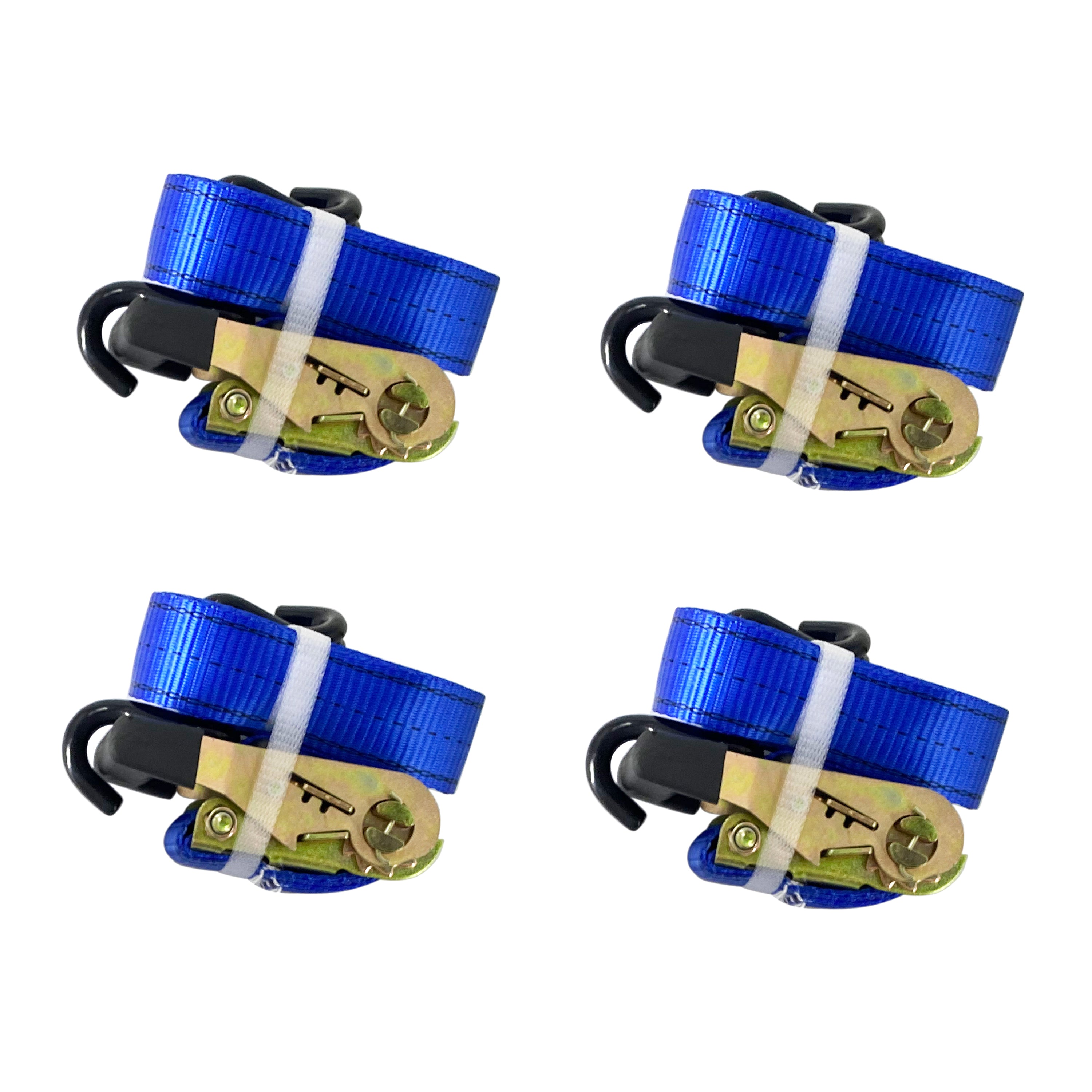 2-Pack 15' Ratchet Straps With Flat Hooks – 4Pcs Total Cargo Control Tie-Downs By RuggedTow (STRAP2X15RFHi)