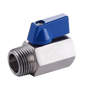 Mini Ball Valve - Pack of 5, 1/4" NPT Female x Male Thread Shut-Off Valve, Stainless Steel 304