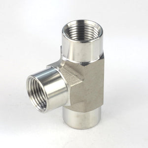 1/2" NPT Female, 3-Way Female NPT Tee Fitting - 304 Stainless Steel