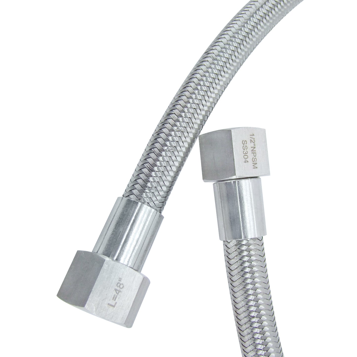 1/2" Female NPT Stainless Braided Hoses, w/ PTFE Liner, - 1500PSI