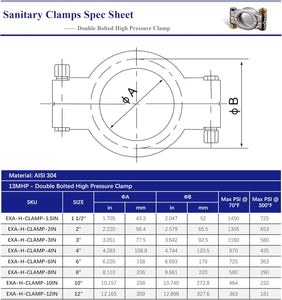 10" High Pressure Tri Clamp Clover Sanitary Clamp Stainless Steel 304