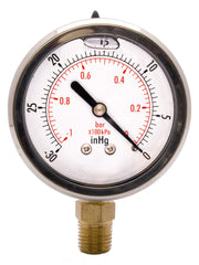 Load image into Gallery viewer, Hardware Factory Store Inc - Vacuum Pressure Gauges 0 To -30Hg - Oil Filled 2&quot; Dial - 1/4&quot; NPT
