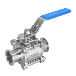 Three Piece Ball Valve Tri Clamp PTFE Lines Stainless Steel 304