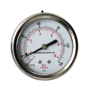 Dual Scale Pressure Gauge 2.5",  -30 HG-150 PSI, 1/4" MNPT Thread