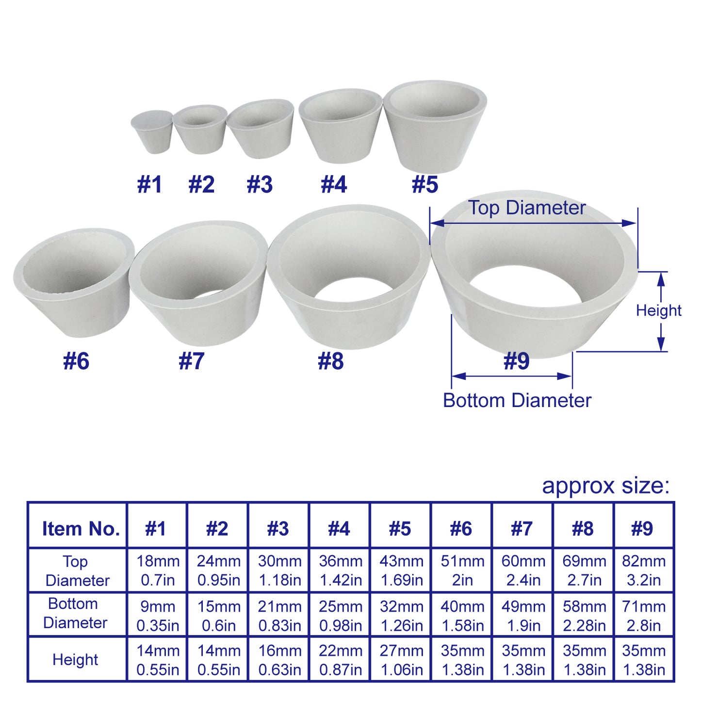 Rubber Filter Adapter Cones Set, Buchner Funnel Flask Adapter Set,9PCS