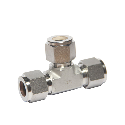 Compression Fitting Tee 1/2" x 1/2" x 1/2" Tube OD Stainless Steel 316