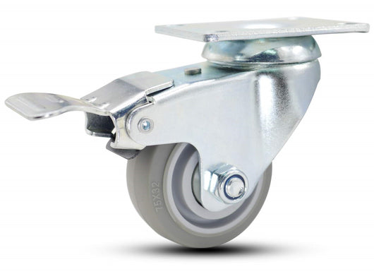 Caster 4x1-1/4 plate swivel with brake. Polypropylene hub wheel