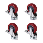 Load image into Gallery viewer, 4&quot; Caster Wheels, Swivel Plate Stem Brake, Red Polyurethane, Set of 4
