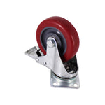 Load image into Gallery viewer, 4&quot; Caster Wheels, Swivel Plate Stem Brake, Red Polyurethane, Set of 4
