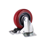Load image into Gallery viewer, 4&quot; Caster Wheels, Swivel Plate Stem Brake, Red Polyurethane, Set of 4
