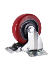 Load image into Gallery viewer, 4&quot; Caster Wheels, Swivel Plate Stem Brake, Red Polyurethane, Set of 4
