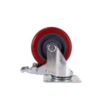 Load image into Gallery viewer, 4&quot; Caster Wheels, Swivel Plate Stem Brake, Red Polyurethane, Set of 4
