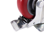 Load image into Gallery viewer, 4&quot; Caster Wheels, Swivel Plate Stem Brake, Red Polyurethane, Set of 4
