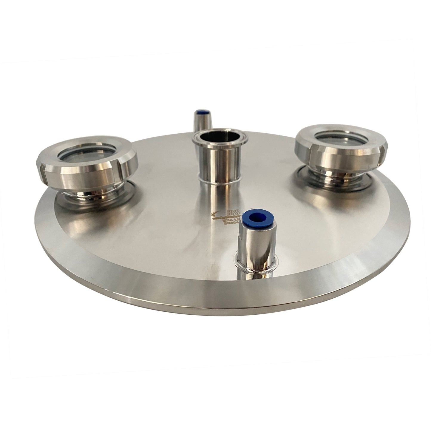Extraction Flat Lid w/ 12" x 1.5" Tri Clamp, 2 x 1/4" NPT female, 2 x 2" Sight Glass