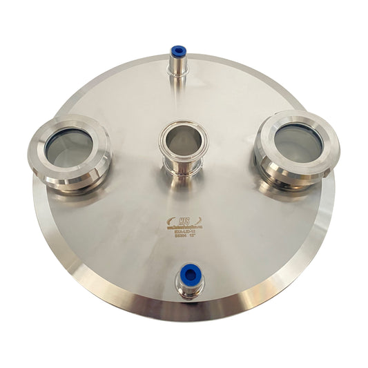 Extraction Flat Lid w/ 12" x 1.5" Tri Clamp, 2 x 1/4" NPT female, 2 x 2" Sight Glass