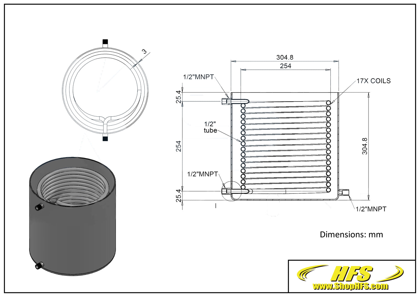 All-In-One Bucket Condensing Coil Tube 1/2" Male NPT