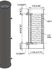Load image into Gallery viewer, 6&quot; Tri Clamp Spool 36&quot; Length with Cooling Coil, (2)1/2&quot; MNPT, (3)1/2&quot; Bolts
